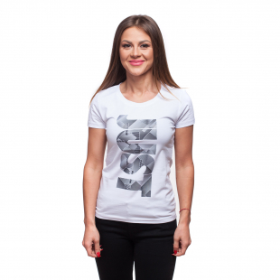 Бяла тениска с черно-бял принт