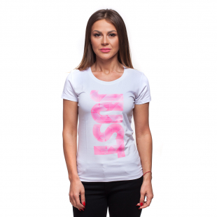 Бяла тениска с розов принт